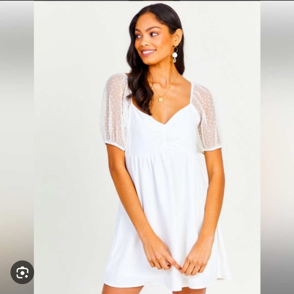 205-Nwt Altar'D State Elegant White Dress with Sheer Sleeves